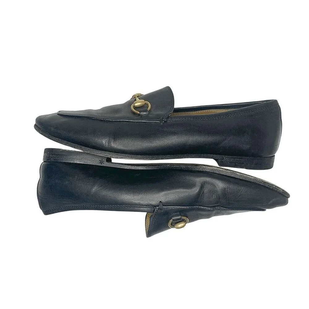 Gucci Jordaan Horsebit Loafers EU 36 US 6 Black Leather Flat Slip On Shoes